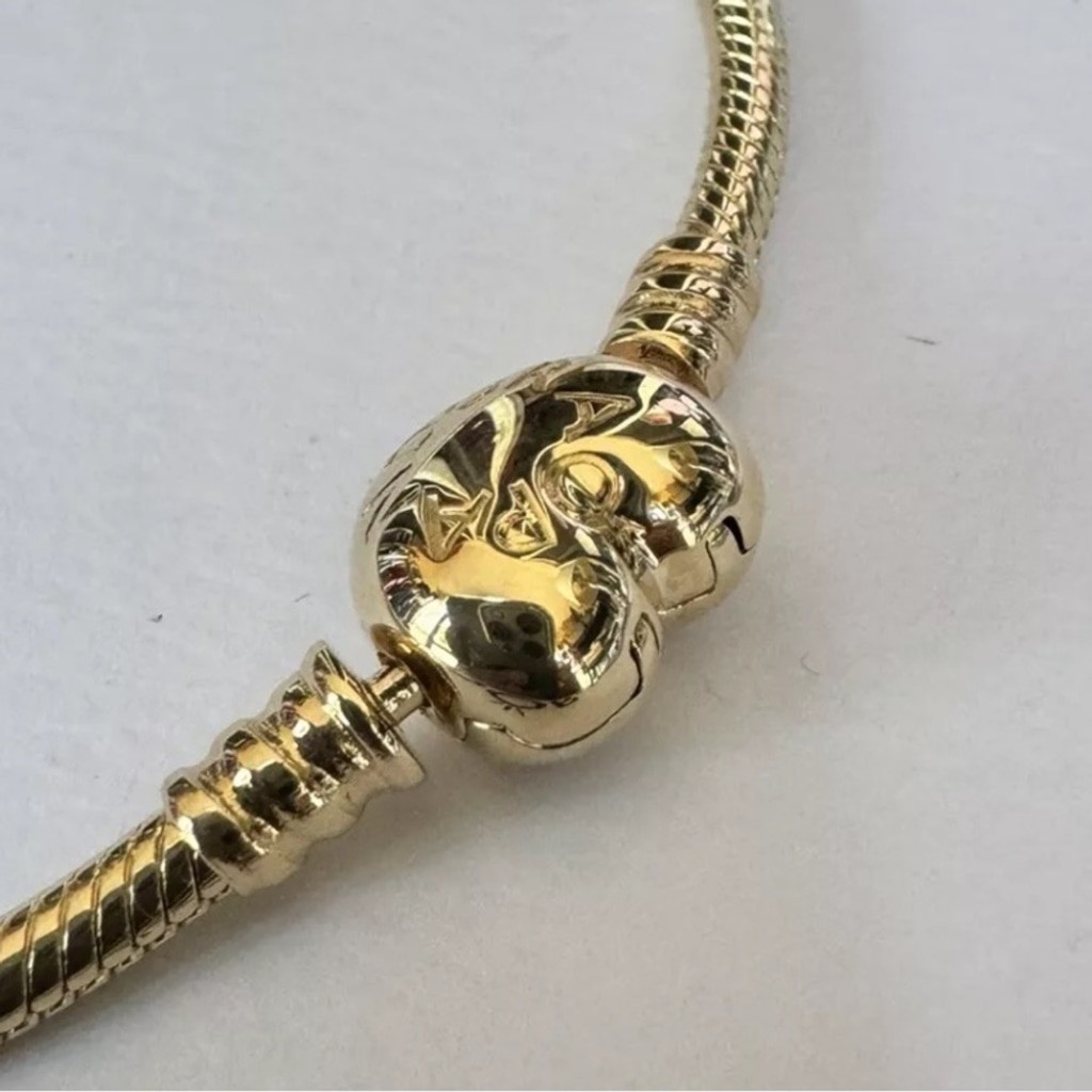 NEW❗️Authentic Pandora 14K Gold Moments Heart Clasp Snake Chain Bracelet 6.5 In