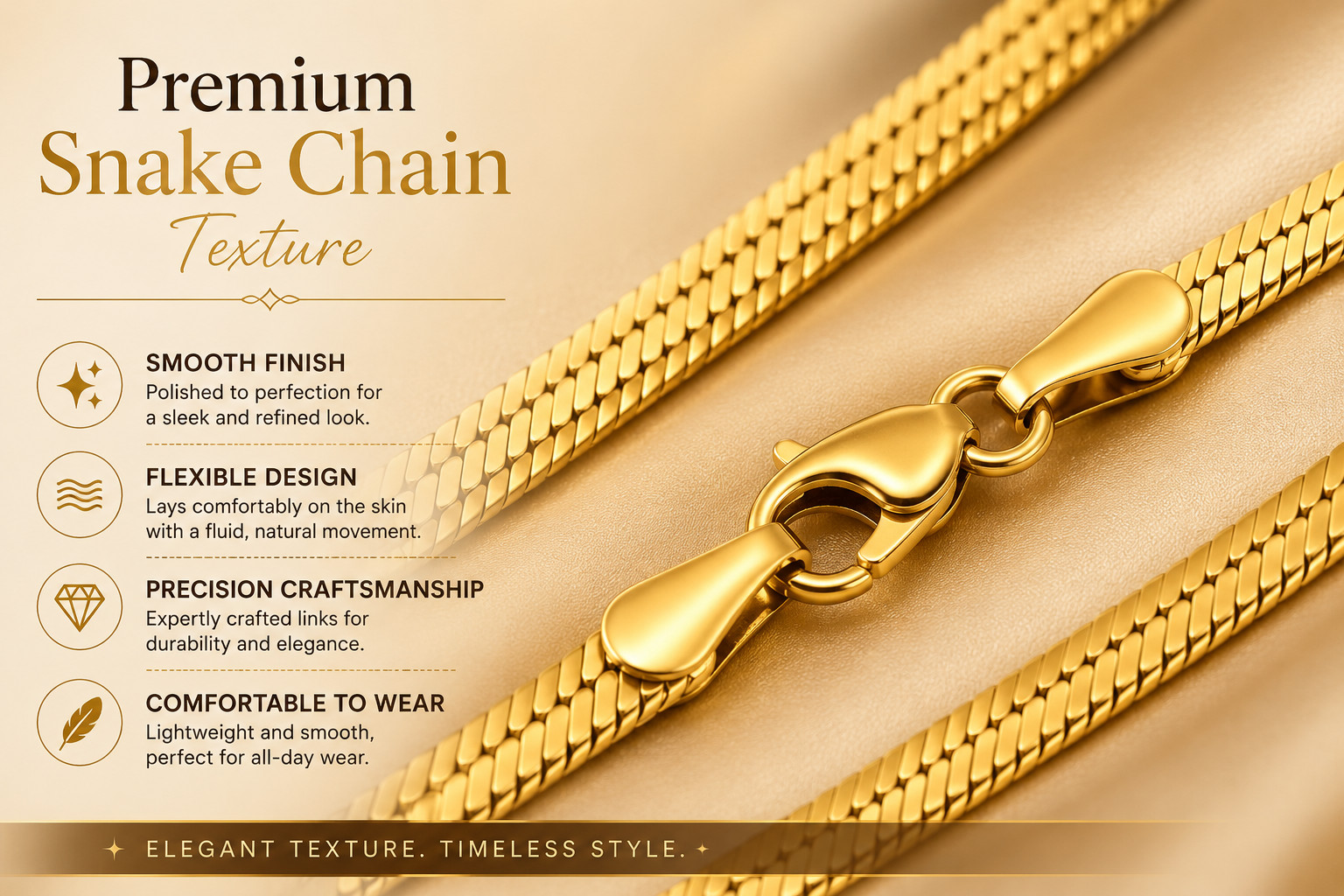 Premium Gold Finish Stainless Steel Chain 22 Inch Unisex Necklace for Men&Women
