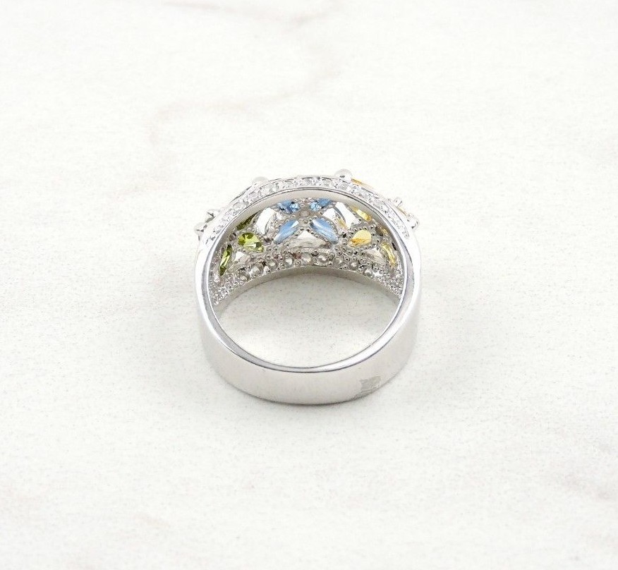 Sterling Silver 3.45 cttw Yellow, Blue And Green Pear Cut Cubic Zirconia Ring