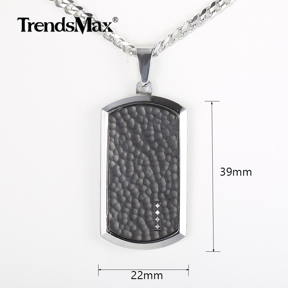 Stainless Steel Dog Tag Pendant Necklace 18-30″ Silver Curb Chain Clear CZ Charm