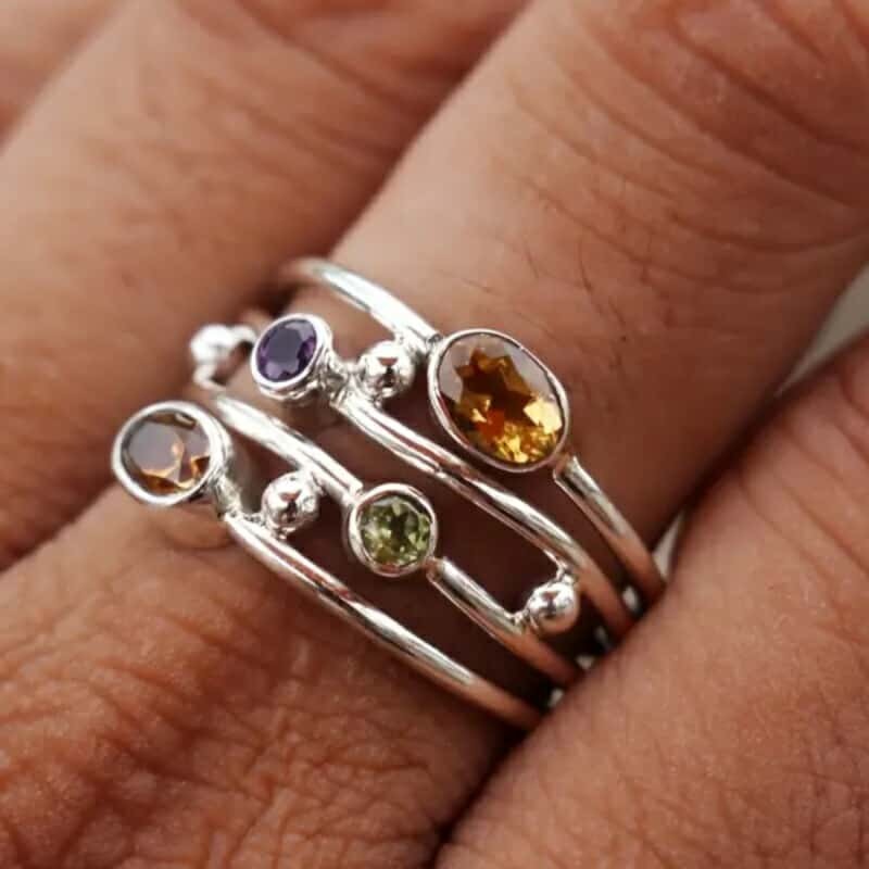925 Sterling Silver Rainbow Citrine Amethyst Peridot Engagement Ring Size 7
