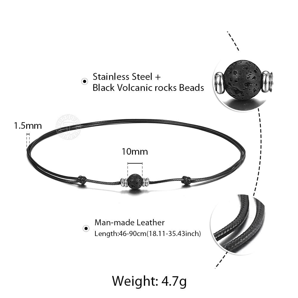 Natural Lava Rock Charm Leather Rope Choker Necklace for Women Men