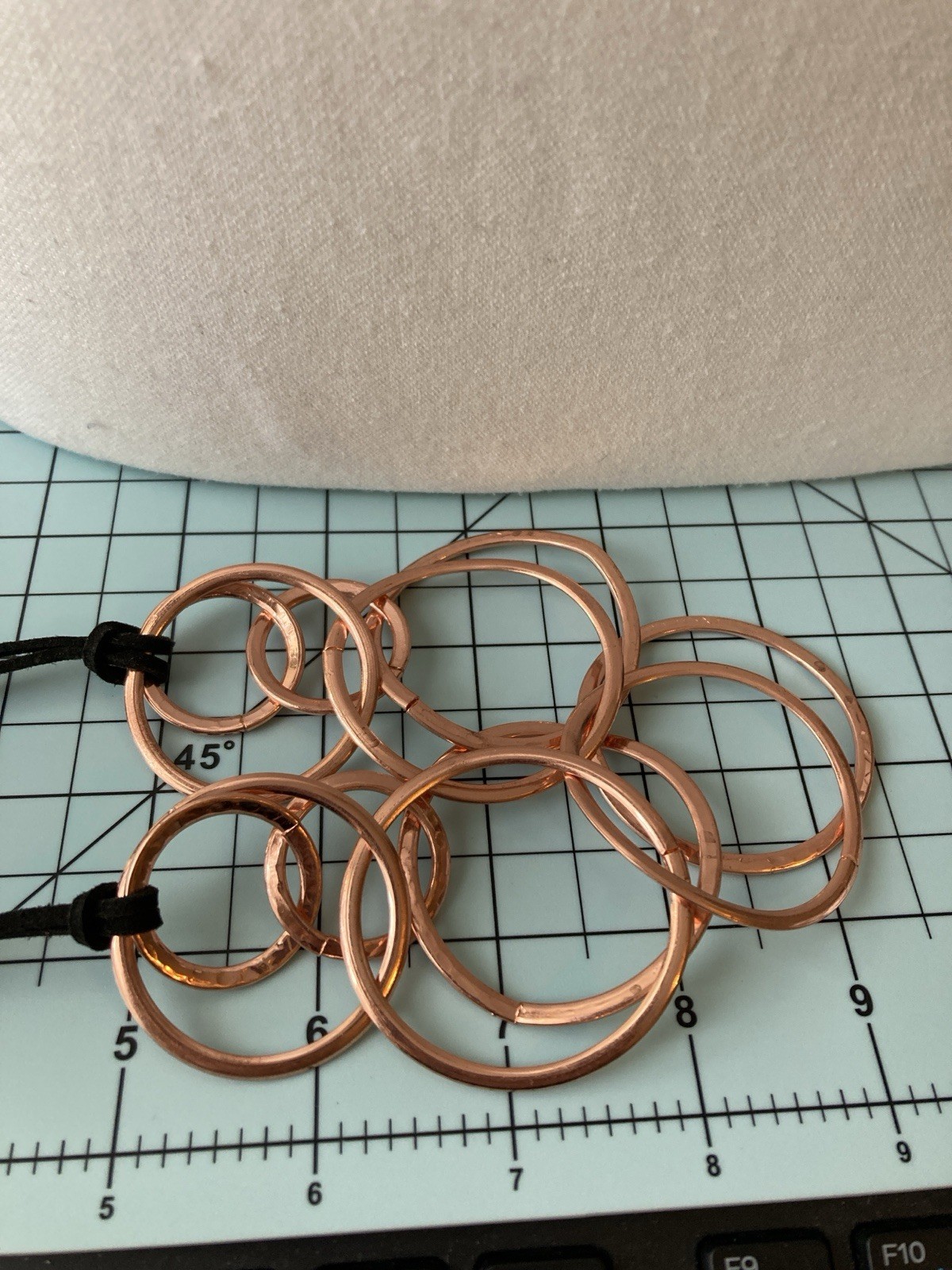 Linked Circle Necklace Cord Modernist Geometric Copper Tone Rose Gold Tone