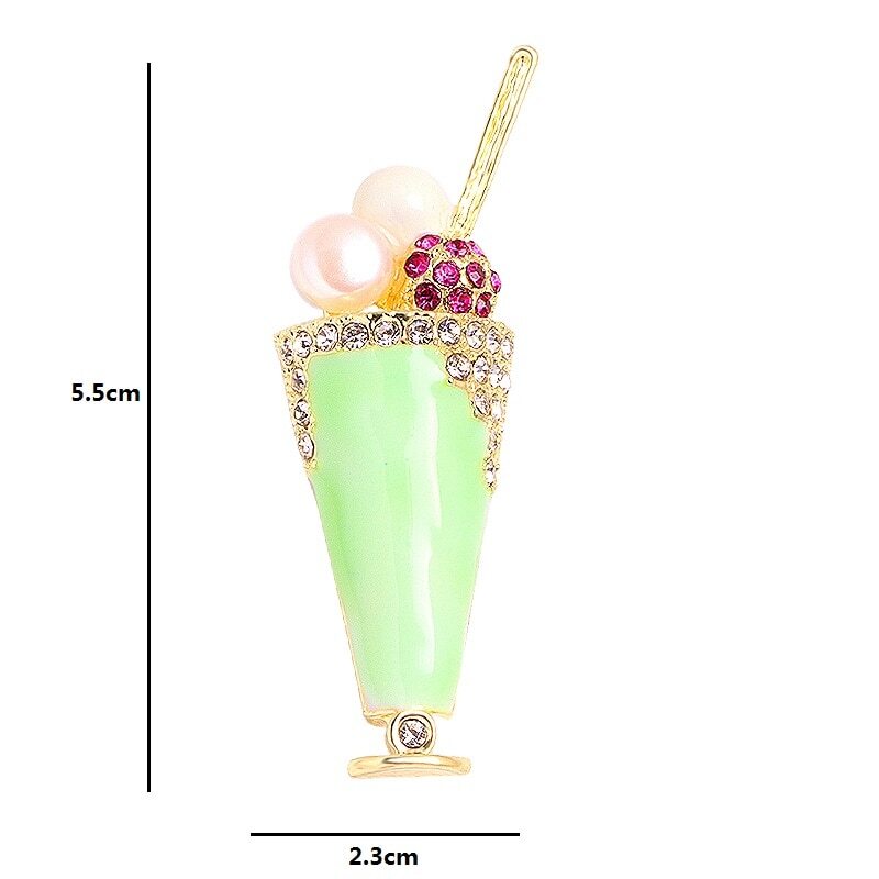 Enamel Icecream Brooches Women Pearl Juice Drinks Party Casual Brooch Pins