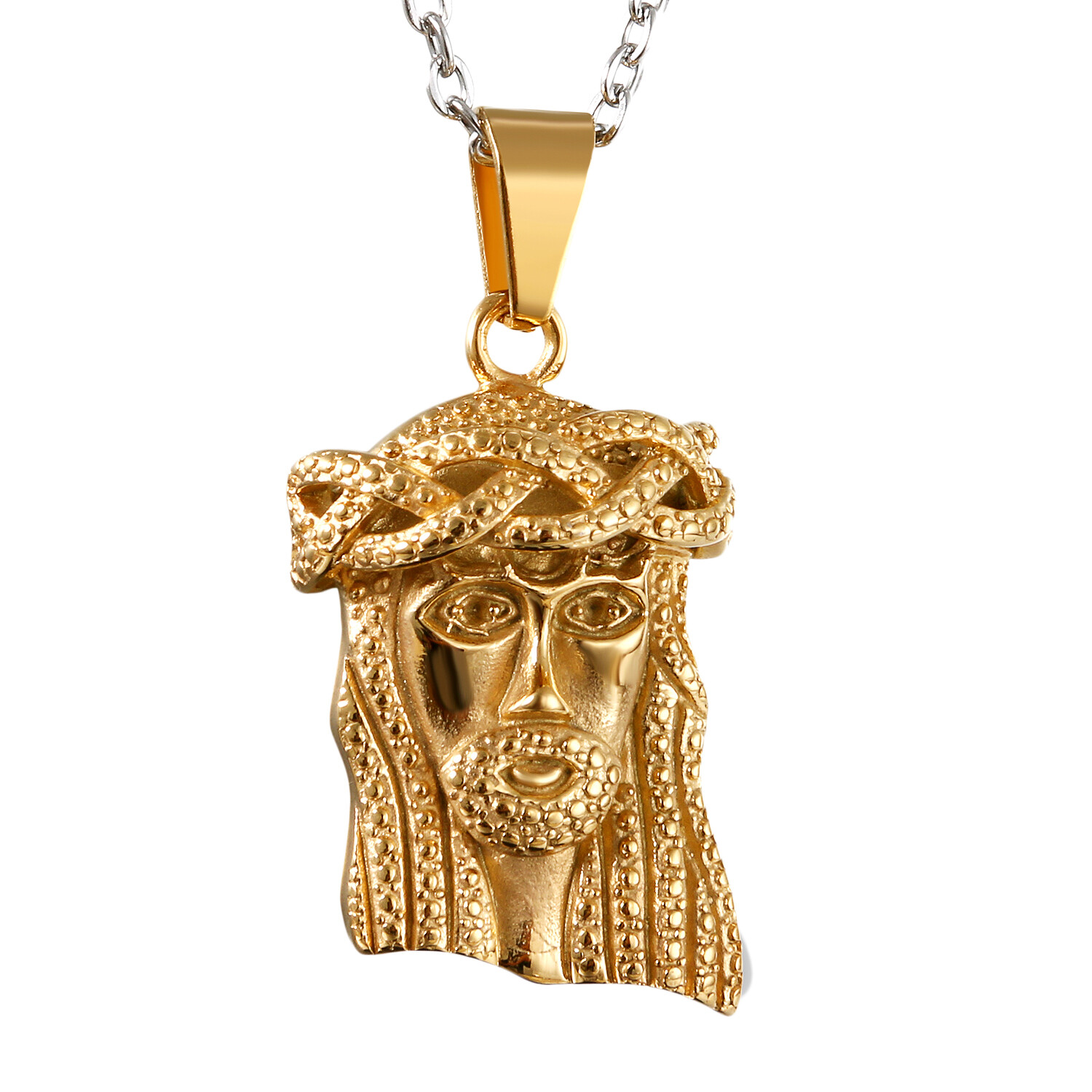Hip Hop Silver Gold Men’s Stainless Steel Jesus Piece Necklace Pendant Chain 22′