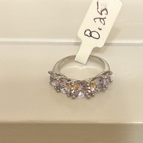Size 8.25 Silver Tone 5 Stone Diamond CZ Ring No Mark