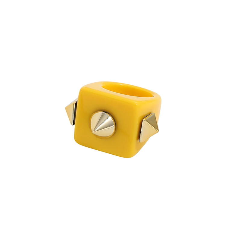 Resin Chunky Ring Geometric Square Round Knuckle Bold Band Women Jewelry
