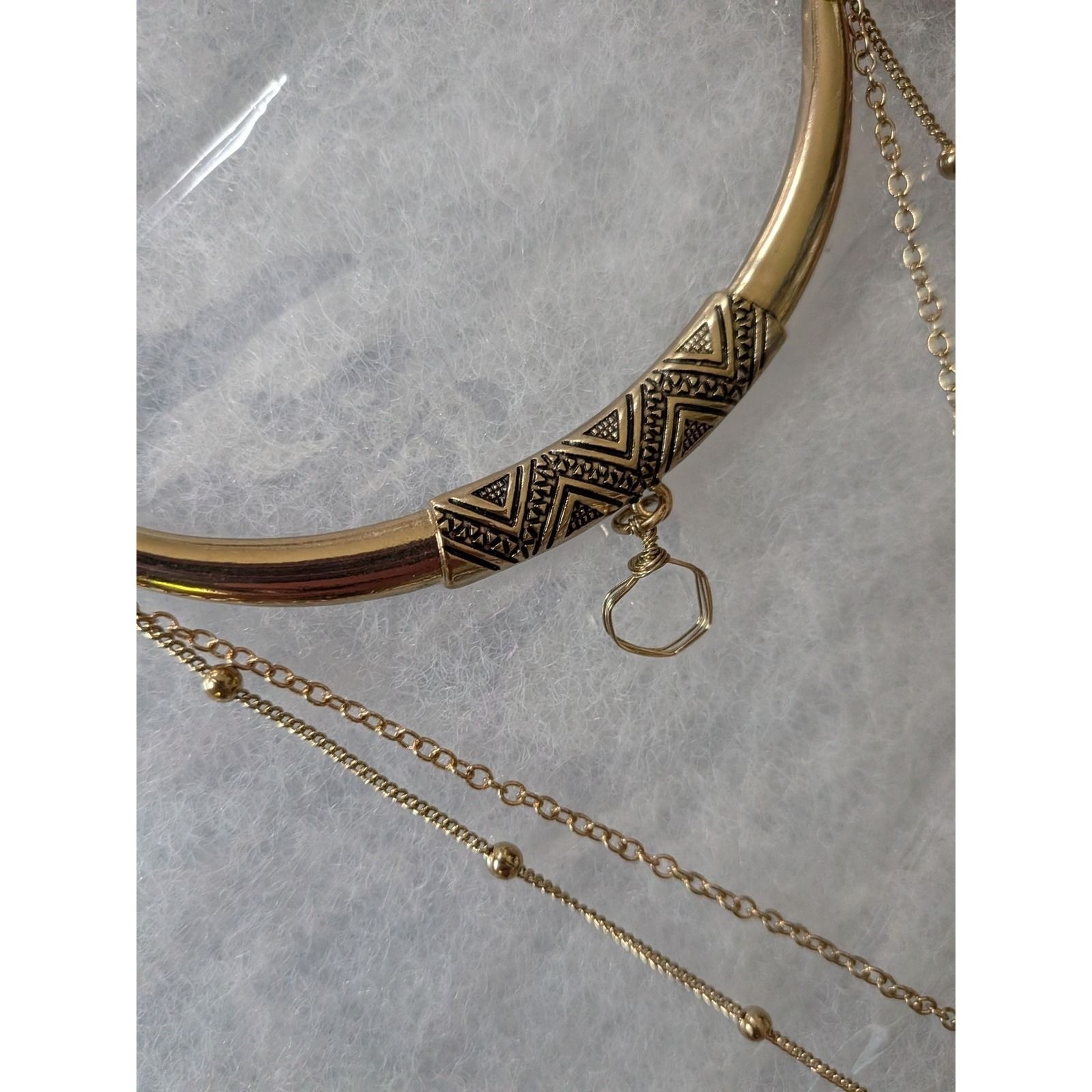 Bansri Boho Gold Tone Layered Elephant and Horn Pendant Necklace Etched Detail