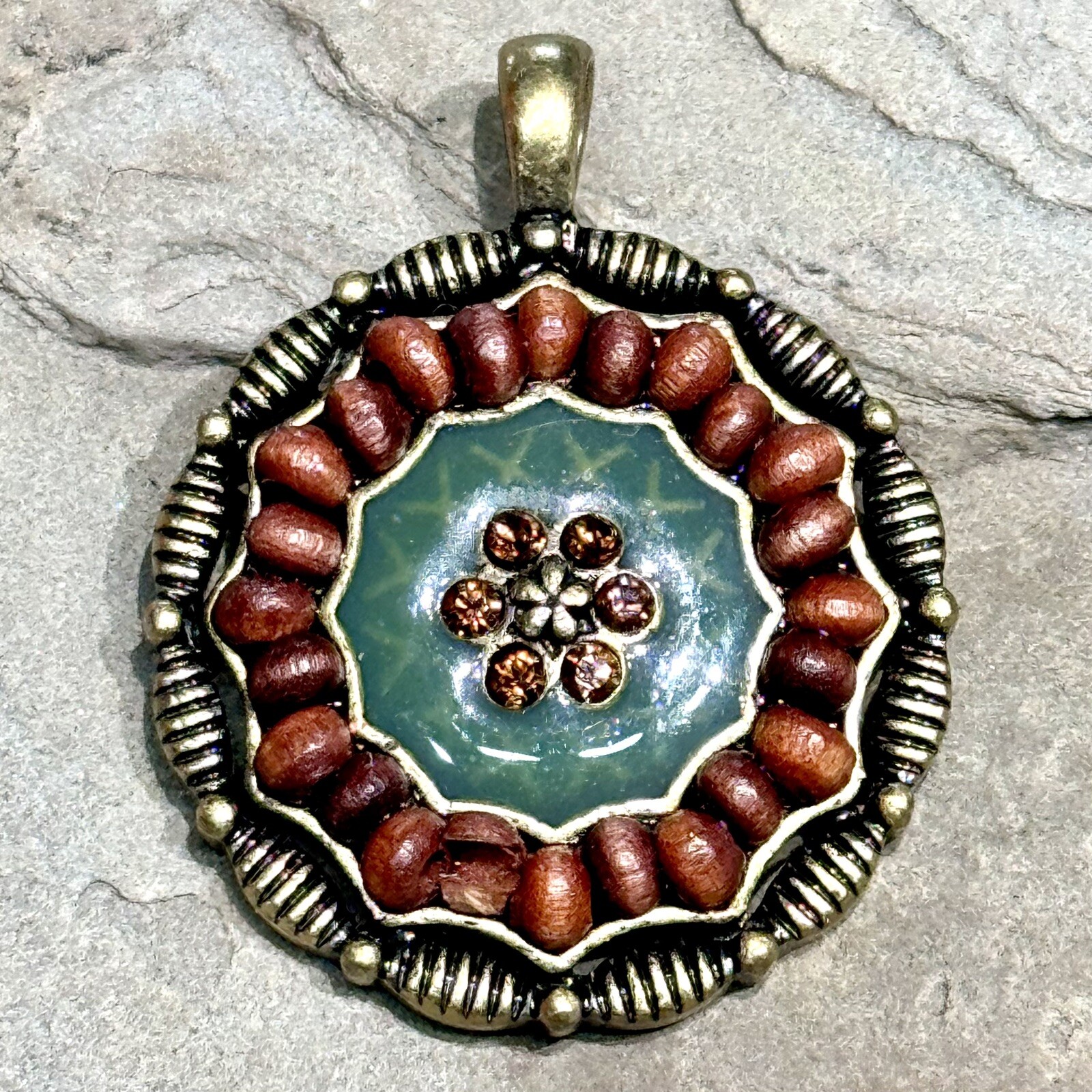 Lia Sophia Green and Brown Necklace Acrylic Rhinestones Bohemian