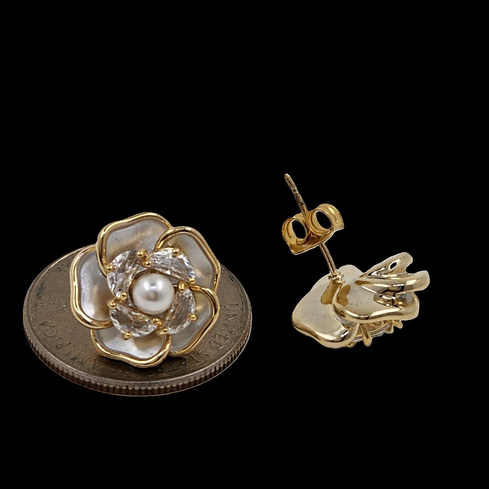 925 Sterling Silver Pearl Sapphire 5/8” Earrings Gemstone Yellow Gold-Plated
