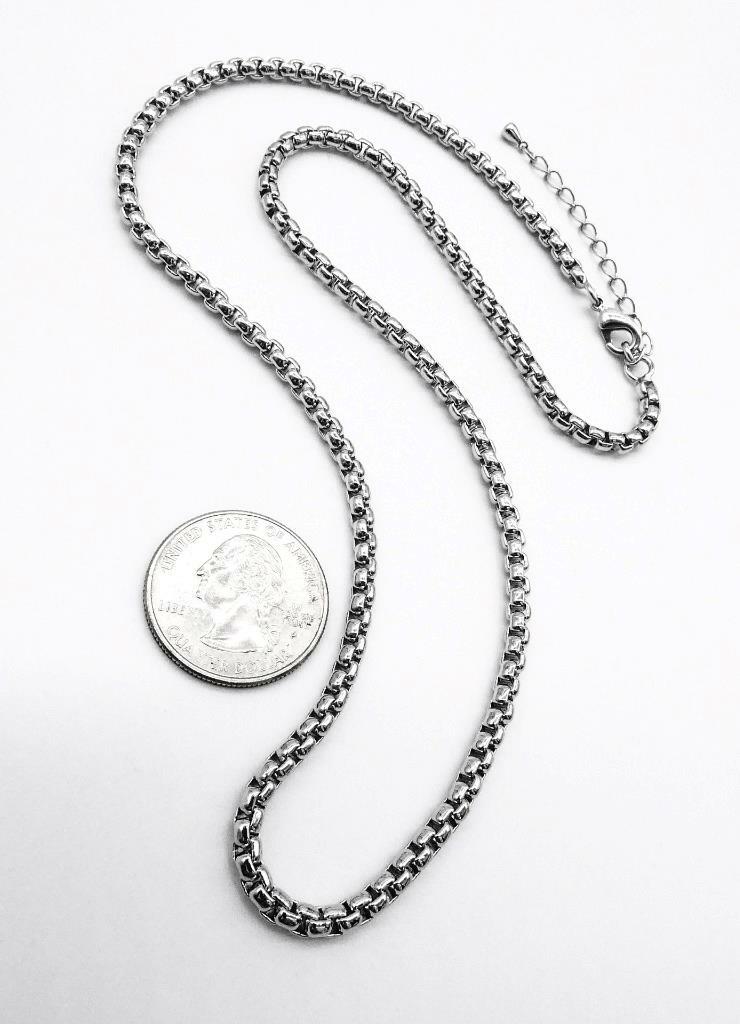 CLASSIC Silver Cable Box 2.5mm Width 18 + 2.5″ Extender Chain Necklace