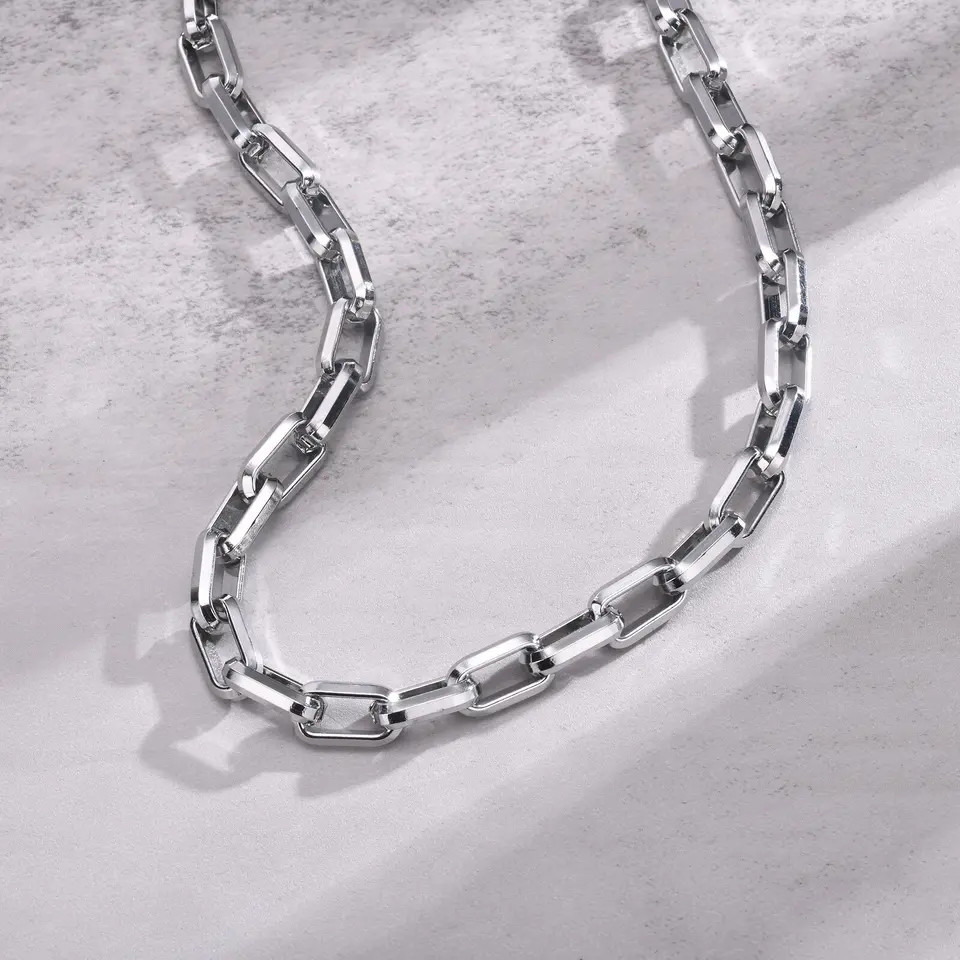Stainless Steel Necklace Rectangular Link Chunky Heavy Chain Men Jewelry