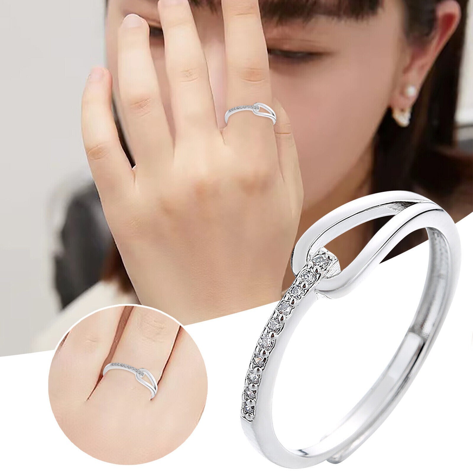 Geometric CZ Knot Openwork Regulation Ring For Women Girl Fashion Jewelry E17