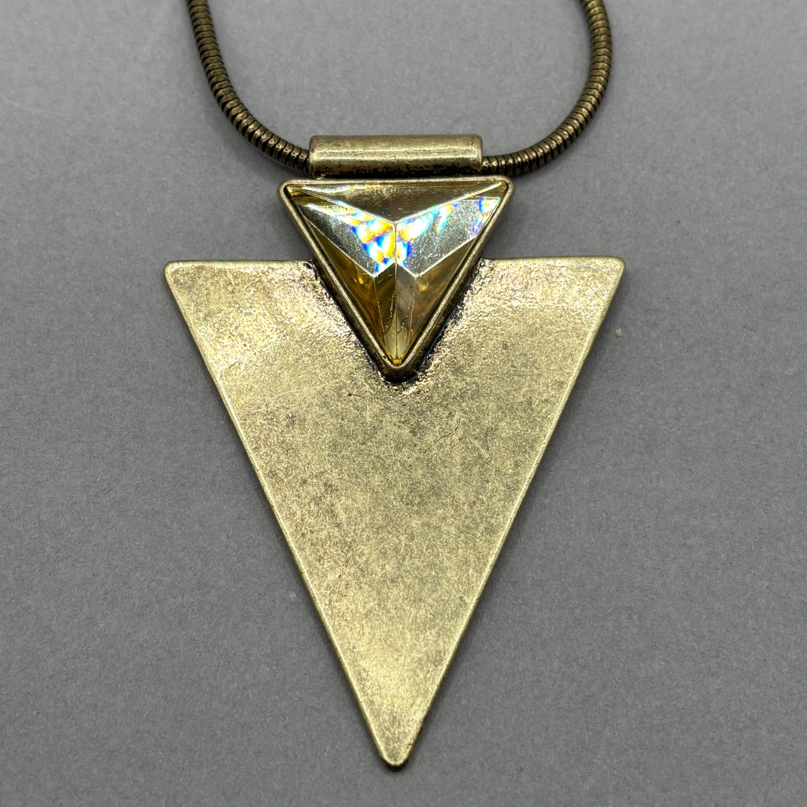 Jenny Bird Triangle Necklace Distressed Look Pendant Rhinestone WEAR TO CHAIN