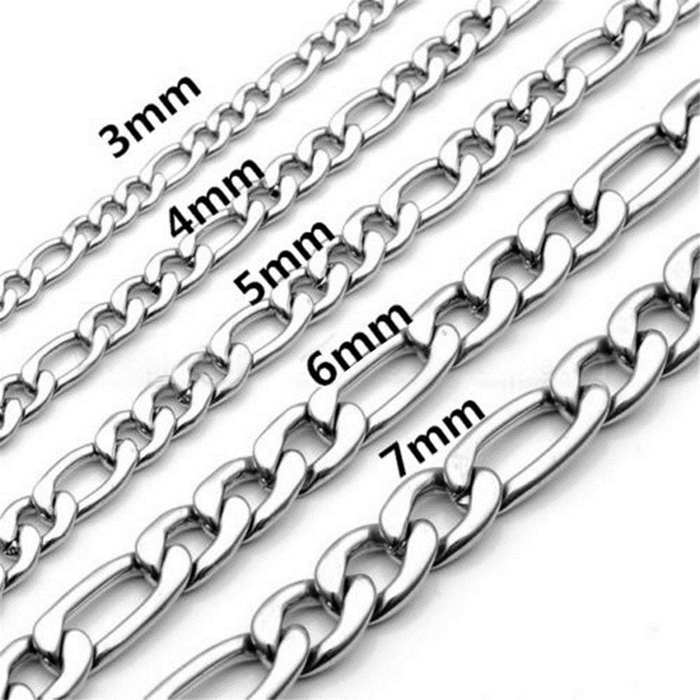 18″ – 30″ Stainless Steel Necklace Figaro Snake Hexagon Curb Cuban Link Chain