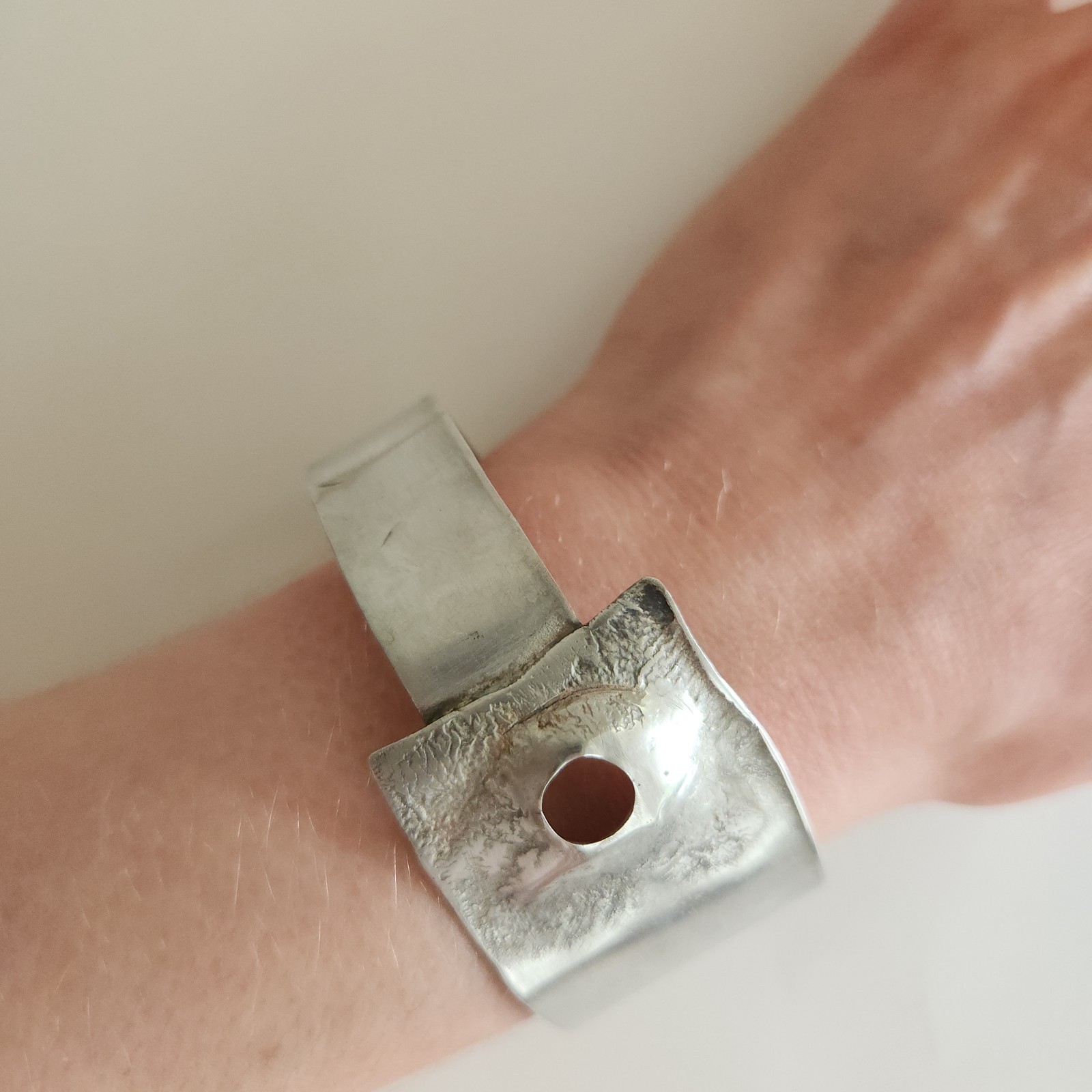 Artisan Sterling Silver Modernist Wide Cuff Bracelet Handmade Studio Jewelry 30g