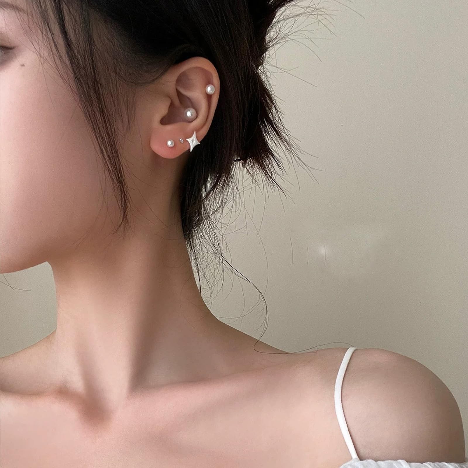 Small Pearl Stud Earrings, 5 Pairs 3mm/4mm/5mm/6mm/7mm, White 1
