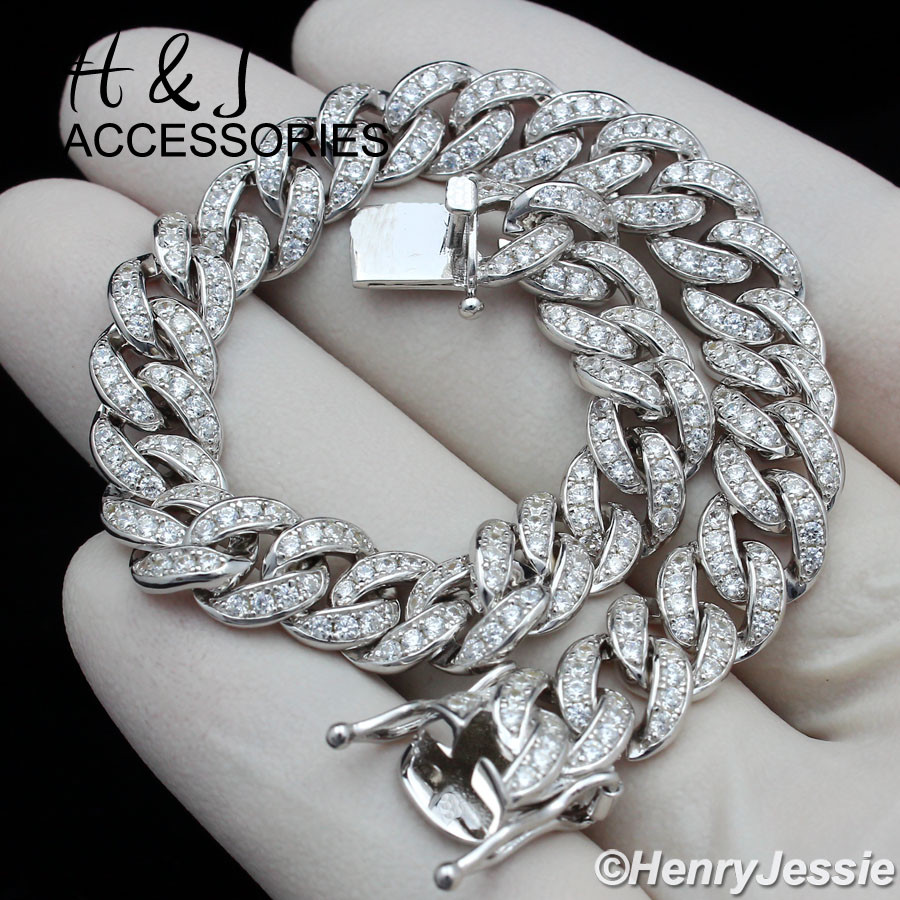7.5″-11″MEN 925 STERLING SILVER ICY CZ 8MM MIAMI CUBAN CURB CHAIN BRACELET*SB11