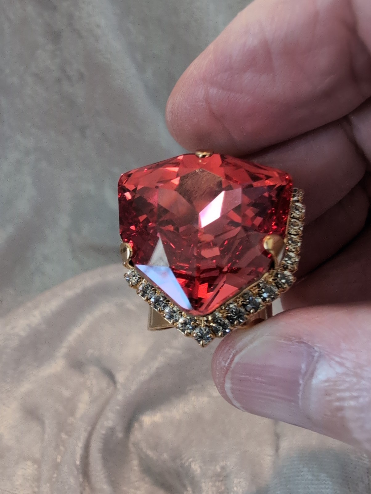 Lotus Pink And Shield Cut Padparadscha Swarovski Rings