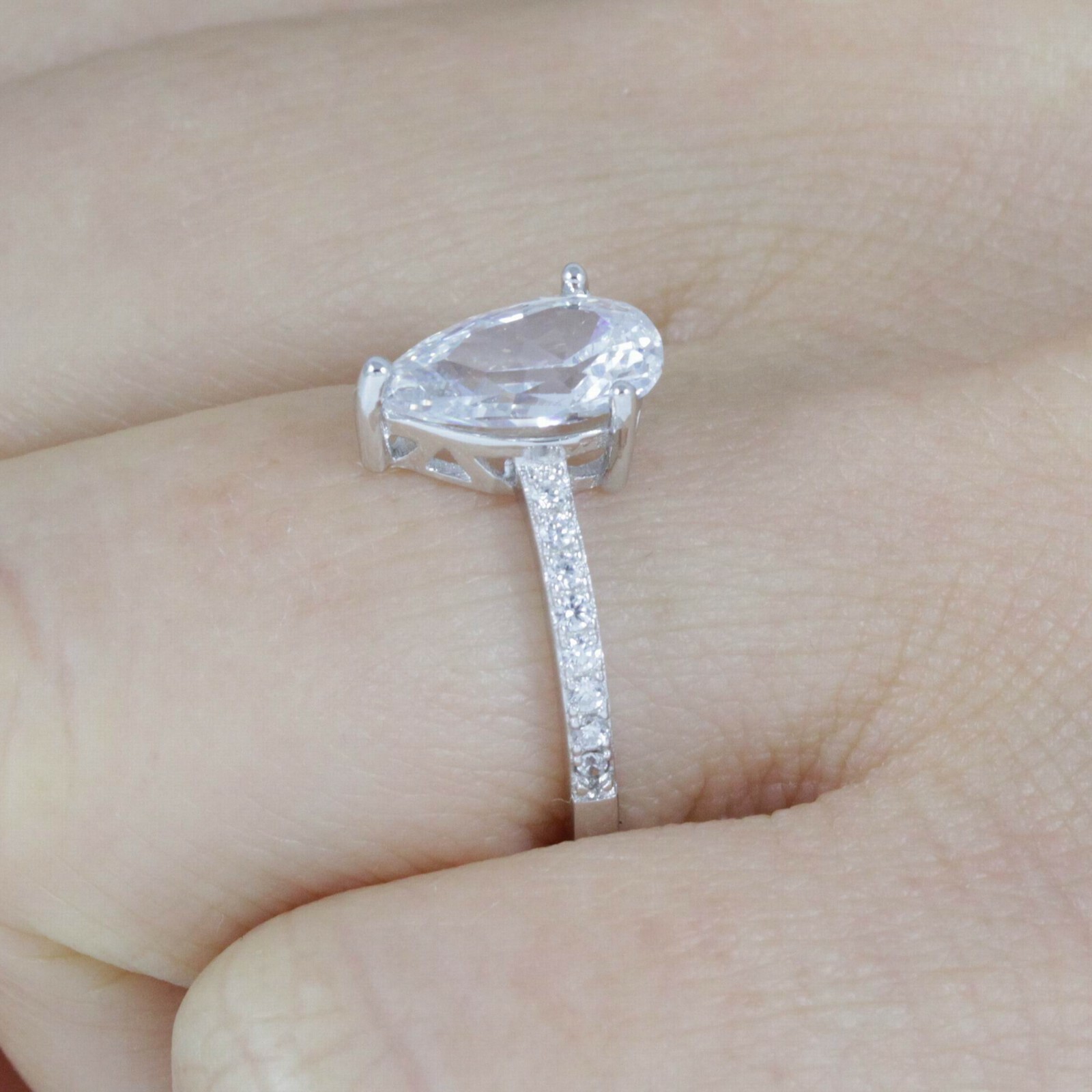 1.75Ct 925 Sterling Silver Pear CZ Engagement Ring Wedding Band Size 5-9 R6905