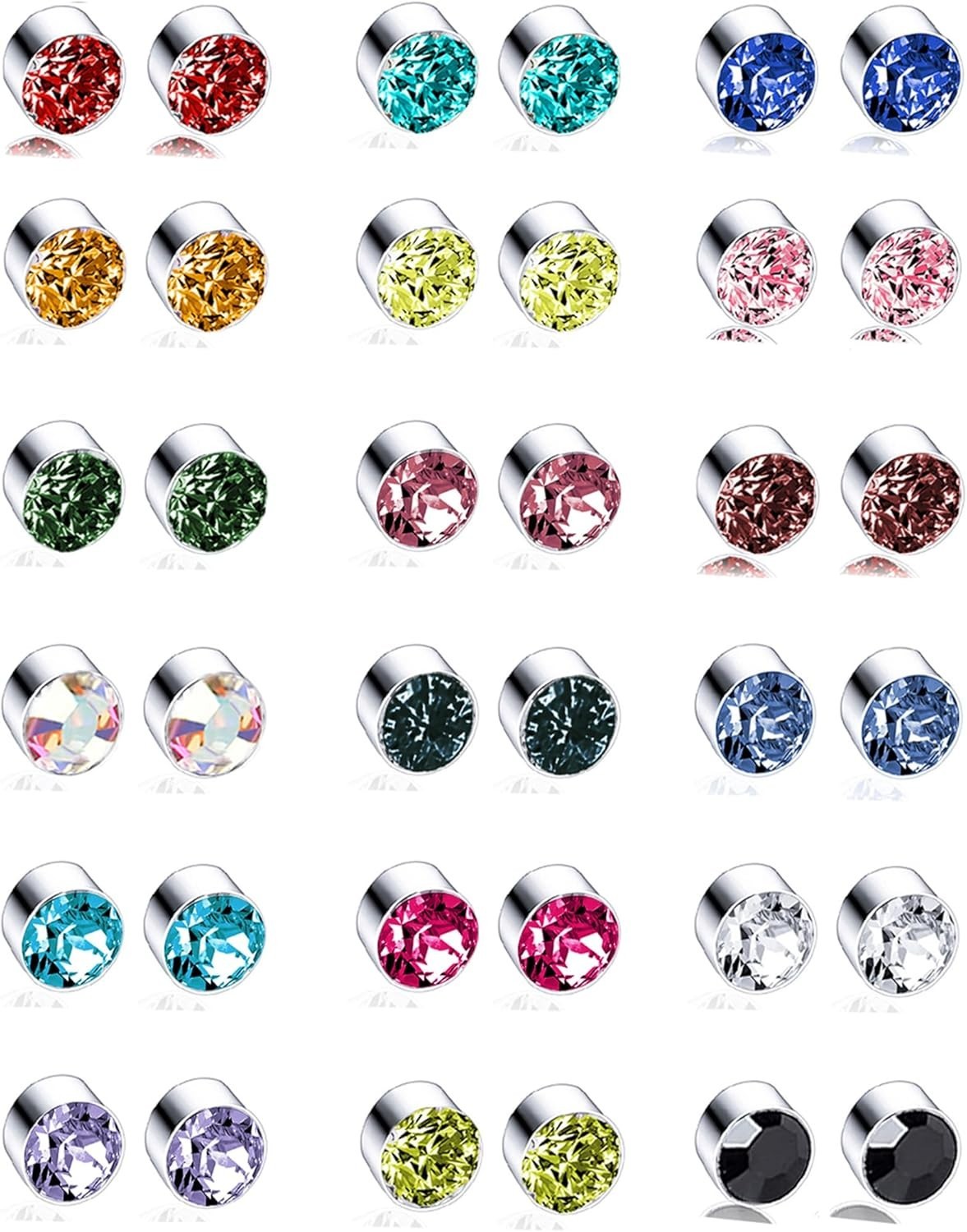 Torniro 18 Pairs Magnetic Stud Earrings Colors CZ Clip on Non Piercing Fake S…