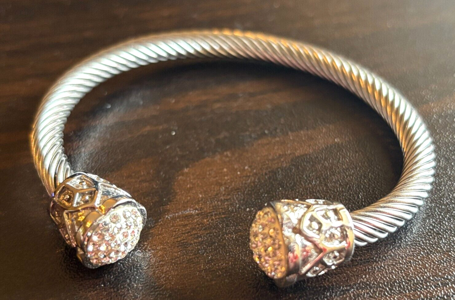 Beautiful Bracelet Slip On Silver with Rhinestone Ends Pretty