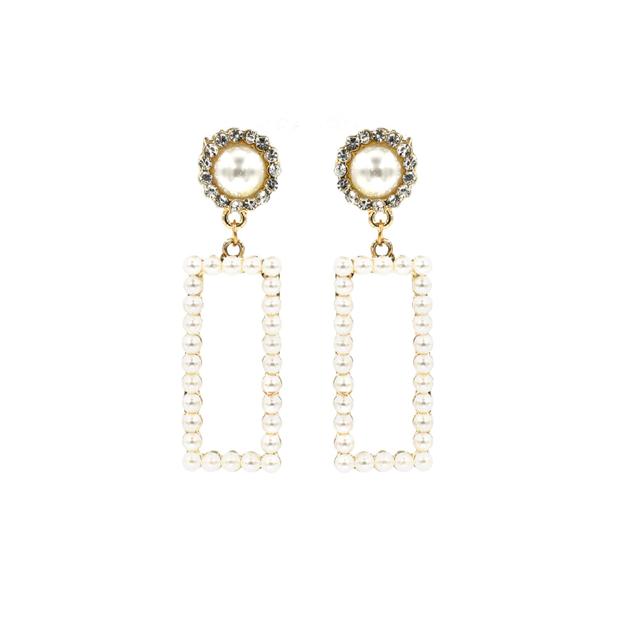Round Top Rectangle Drop Pearl Earrings in Silver or Gold (0.59×2.02in)