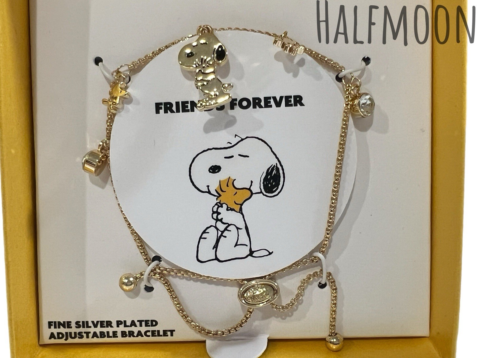 Peanuts Snoopy & Woodstock Bracelet Silver Plated Gift Box GOLD-TONED One
