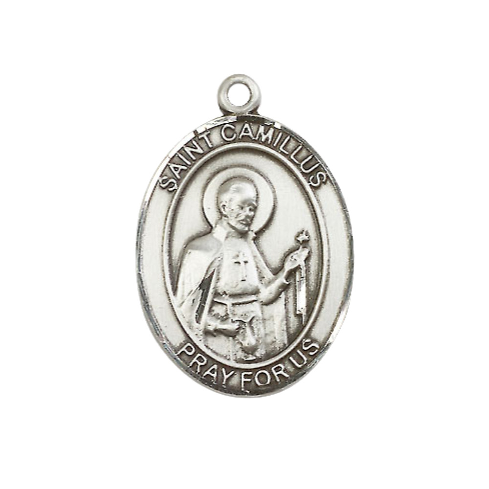Sterling Silver Saint Camillus of Lellis Medal 24″ Lobster Claw Chain Necklace