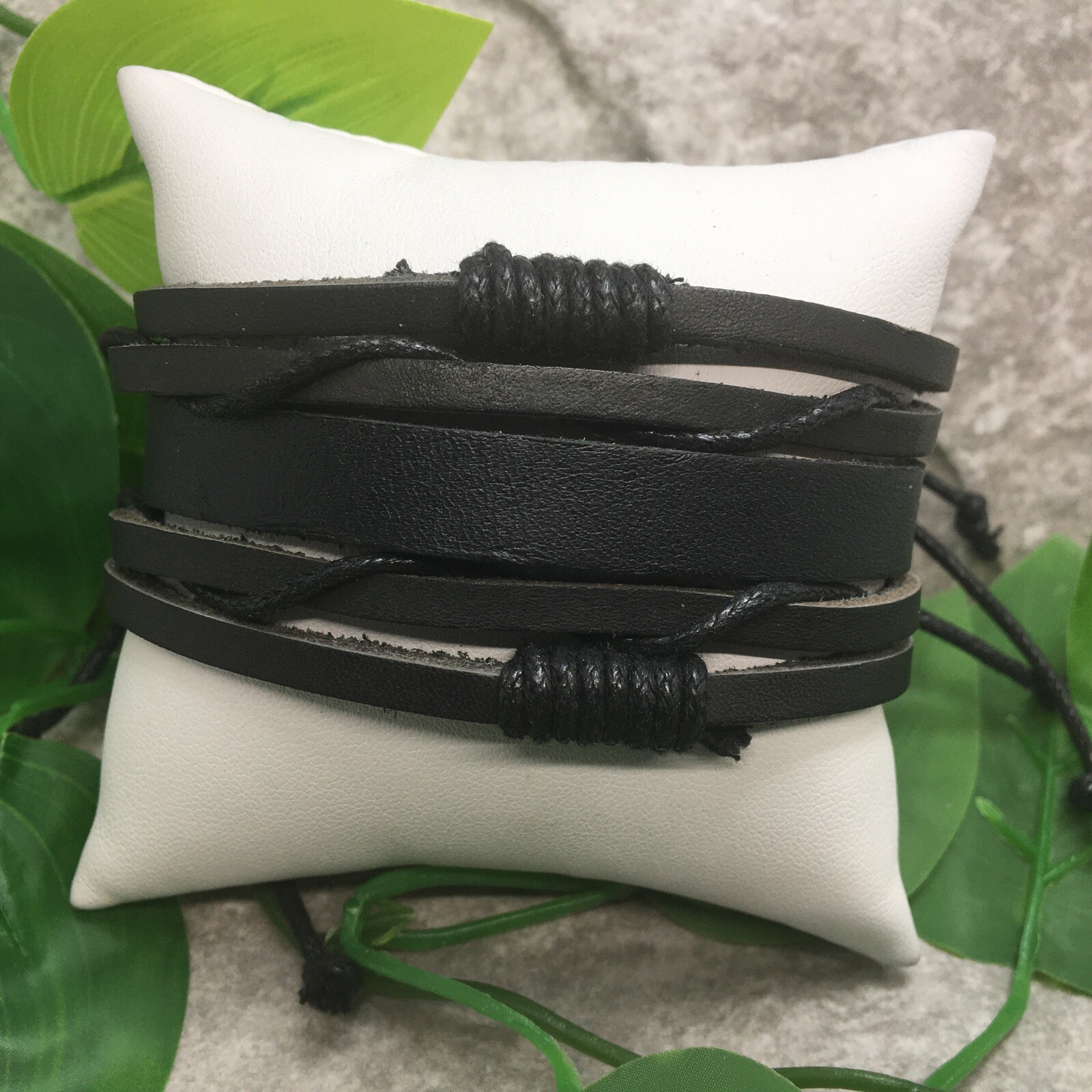 3 PC Unisex Leather Bracelet Stackable Adjustable Tie New Free Ship 8197