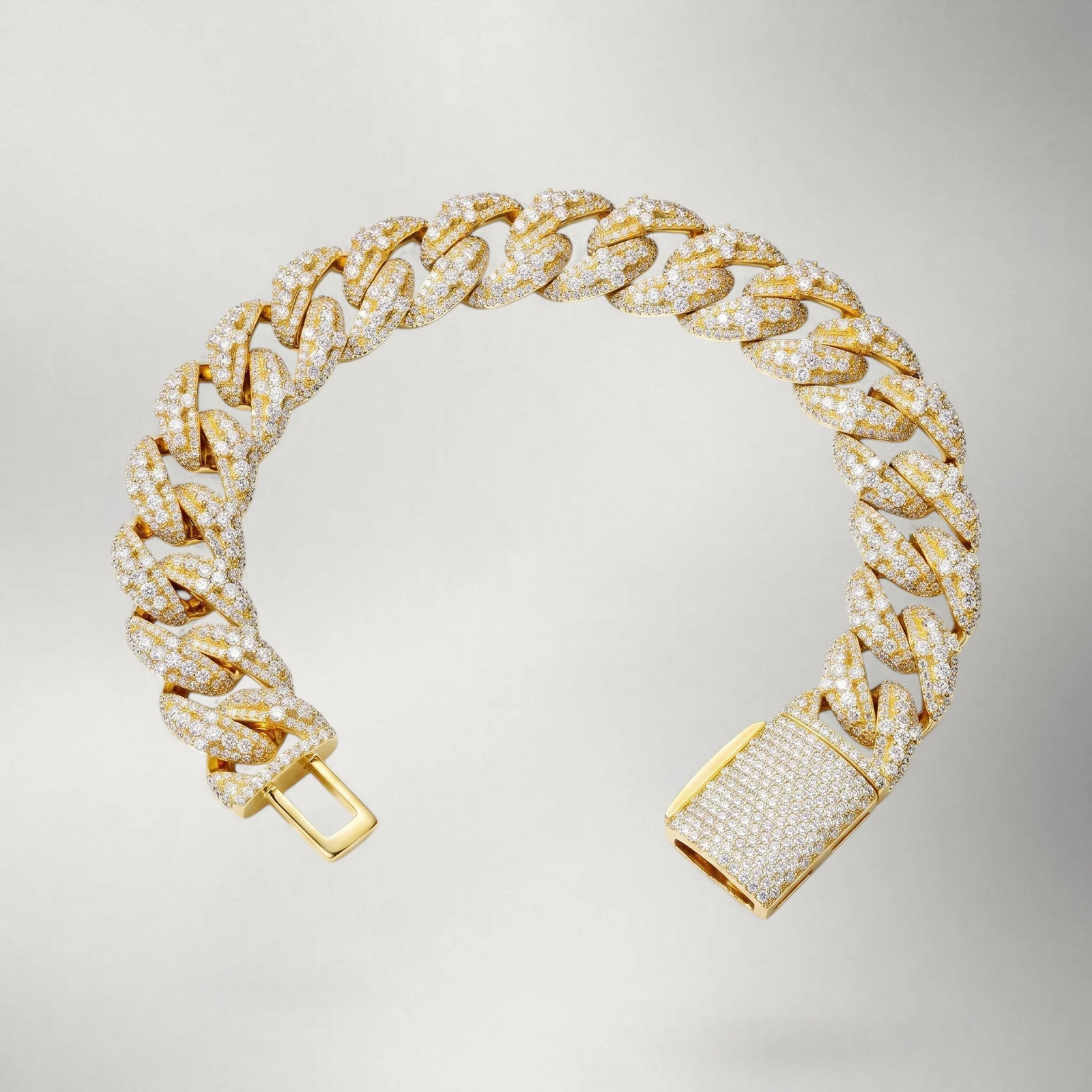 Iced Cross Cuban Link Bracelet — Solid 925 Moissanite & CZ, 15mm Miami Cuban