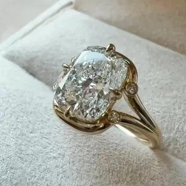 4.00 Ct moissanite Cushion Cut Diamond Wedding Ring 14K Yellow Gold plated