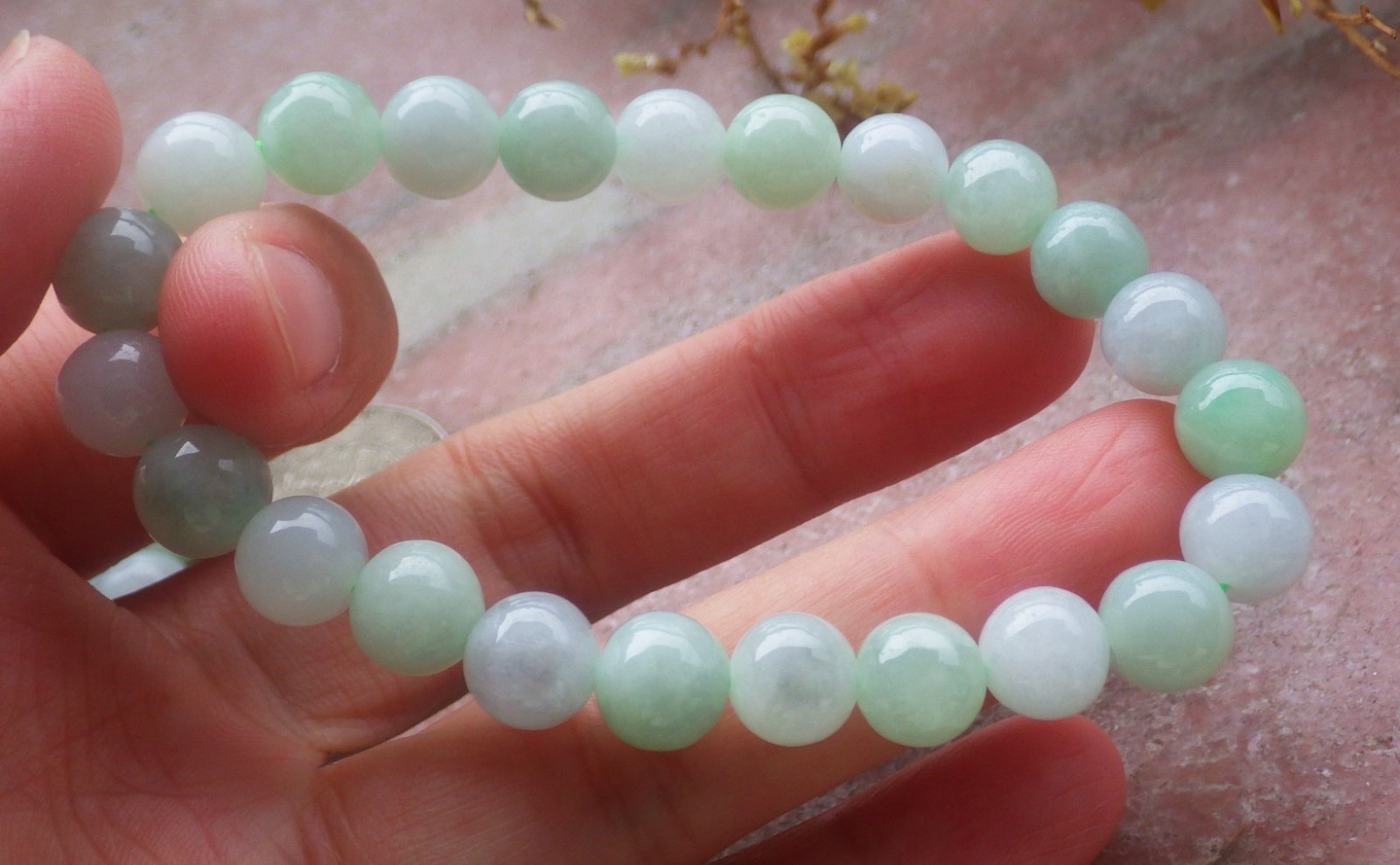 1 Pcs Green 100% A JADE Jadeite Bead Beads Bangle Bracelet 6.5 inches 手镯 737170