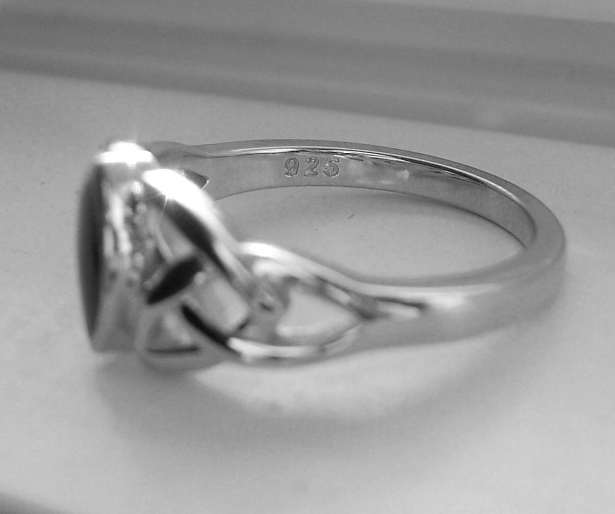 Celtic Synthetic Black Onyx Triquetra Ring Marquise Shape 925 Sterling Silver