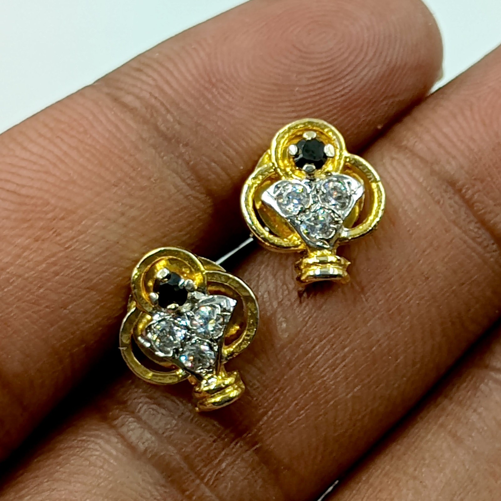 22k Gold Plated CZ Stud Earrings Handmade Traditional South Indian Jewelry