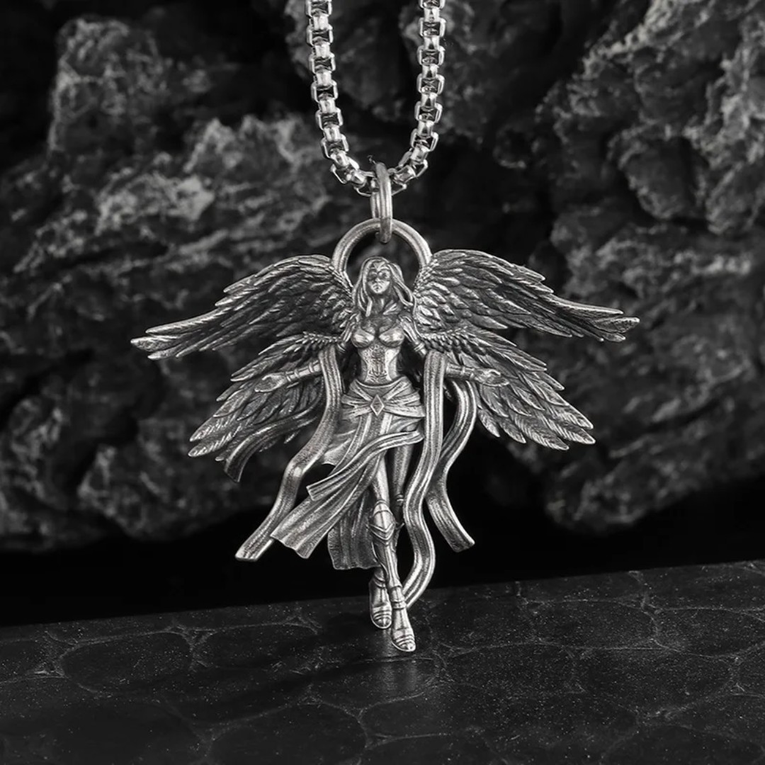 Silver Tone Metal Angel 4 Wing Charm Pendant Necklace Box Chain 23.62in