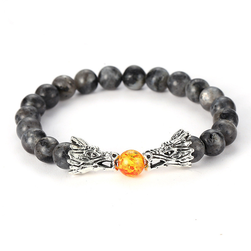 Dragon Head Bracelet Mens 8mm Natural Stone Bead Strand Yoga Bracelets Jewelry