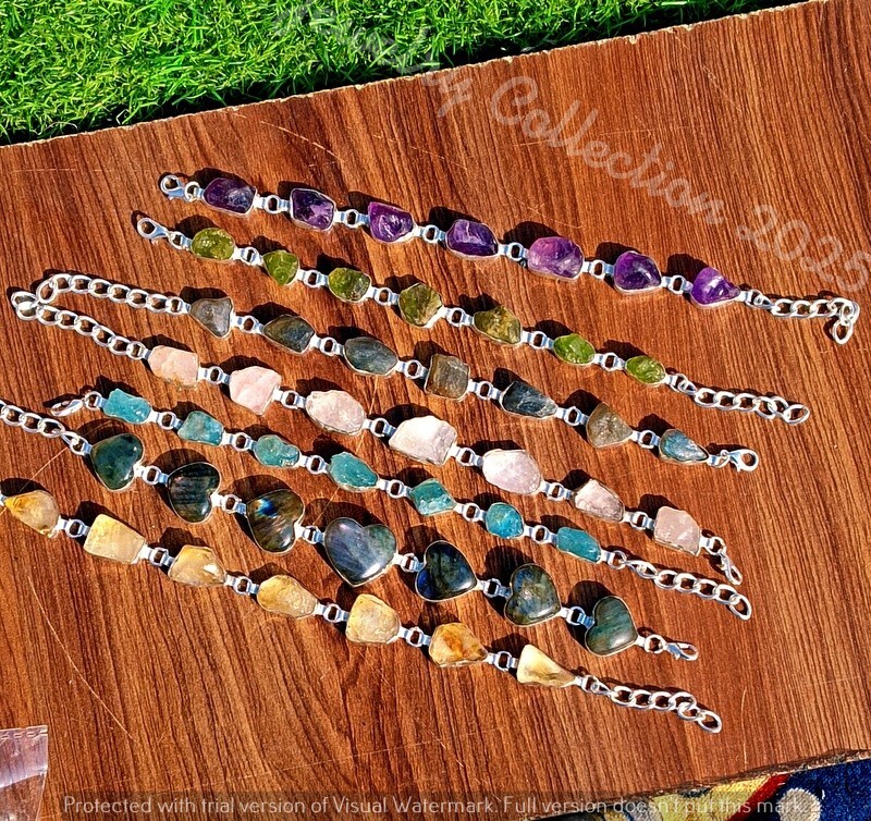 Labradorite & Mix Gemstone 5PCS Bracelets 925 Silver Plated Wholesale Jewelry