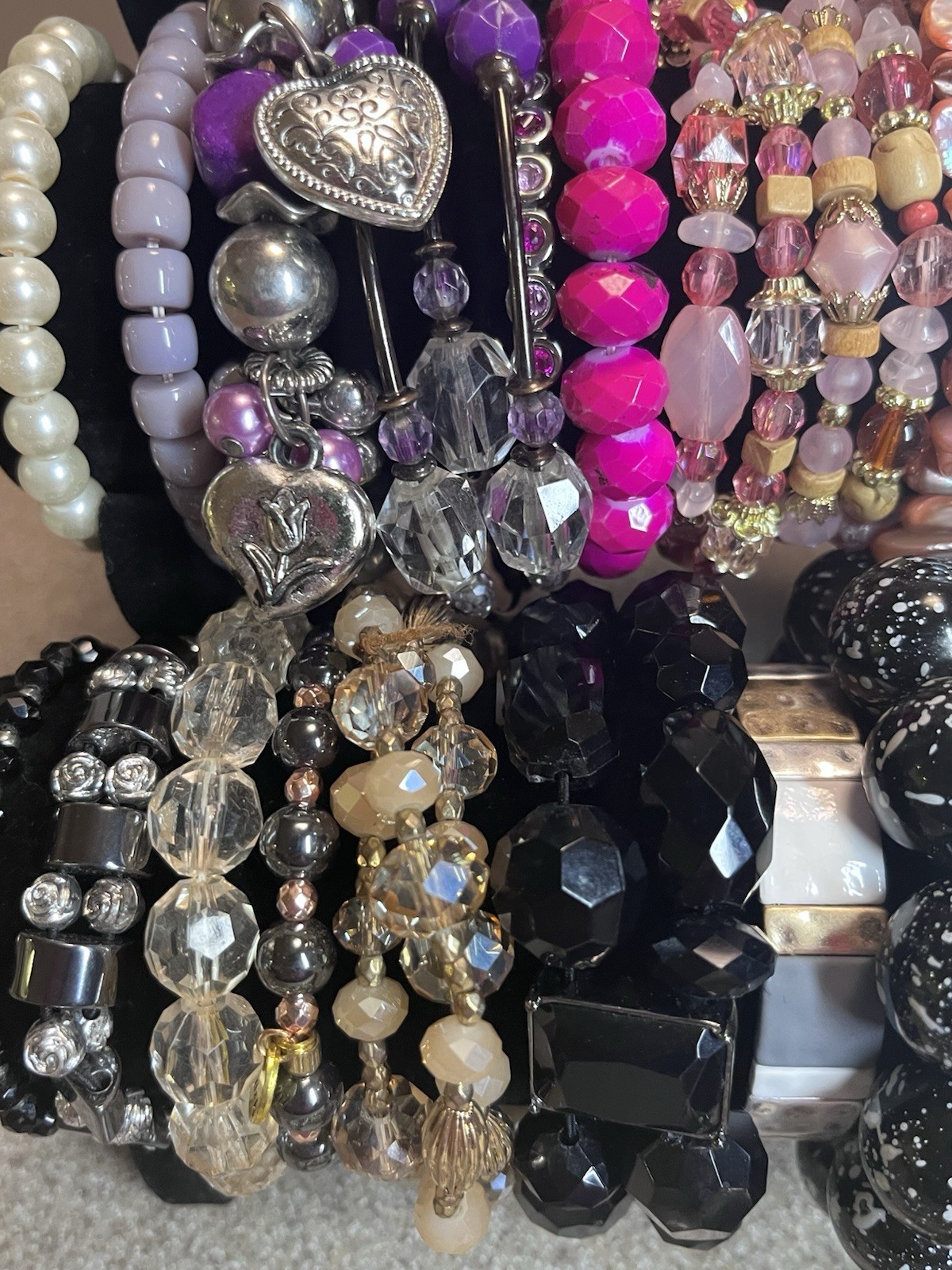 Huge Bracelet Lot Over 60 Pieces Fashion Jewelry Mixed Materials