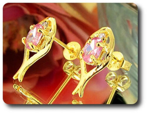 Earrings Pink Sapphire 0 3/32×0 9/32in Gold Plated 18 Krgp