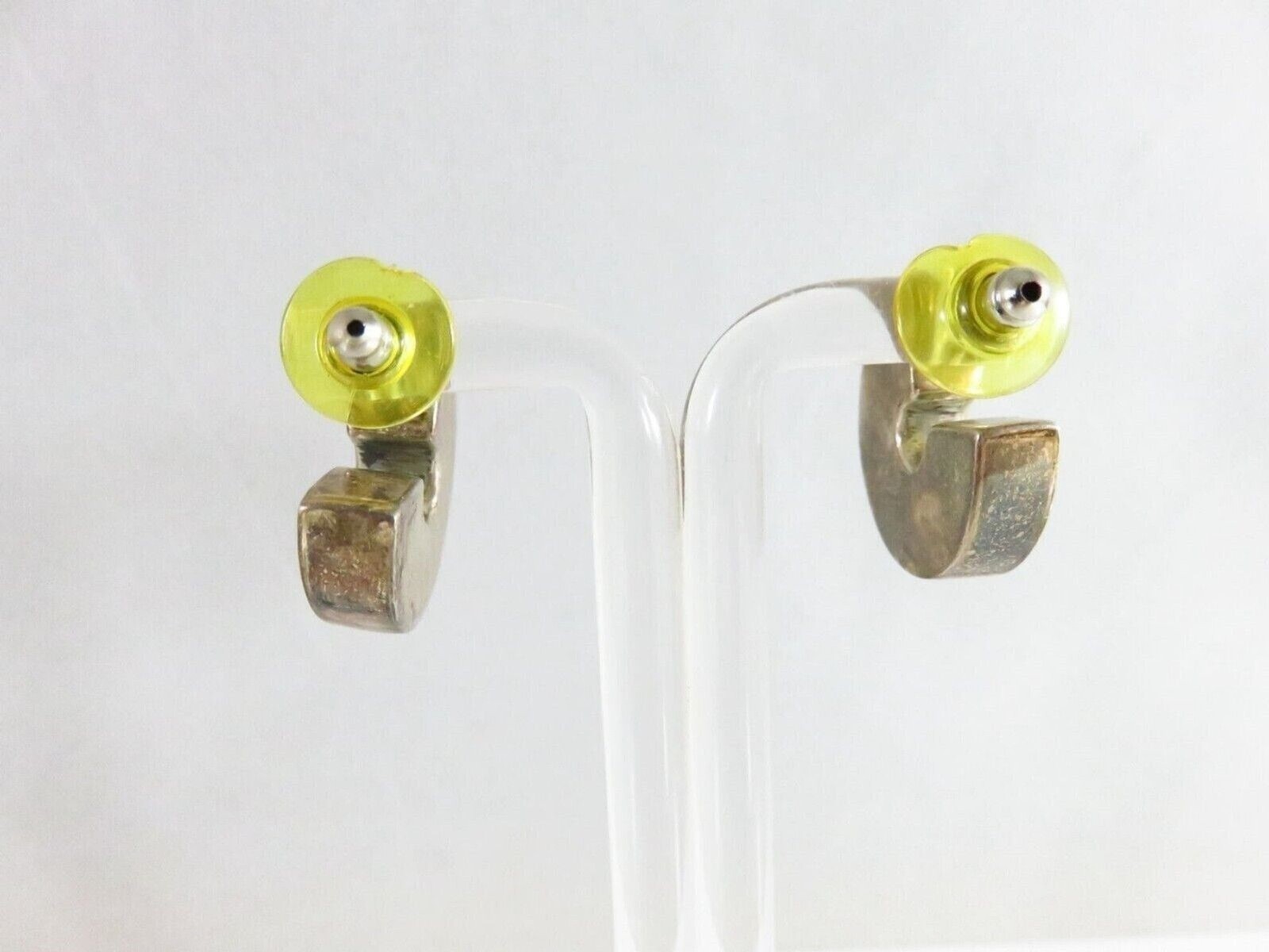 C-Shaped Hoop Earrings In Silver Plate With Yellow Backings