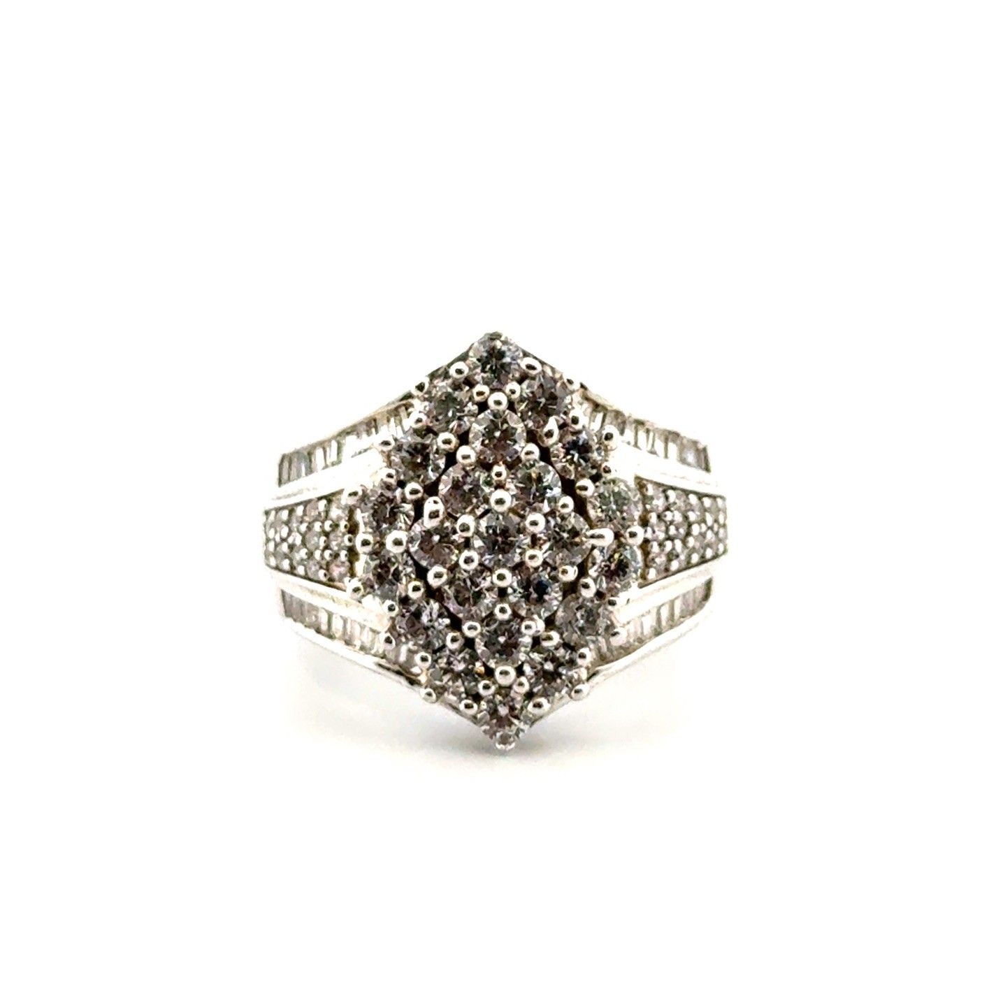 Size: 7.5 SJ 925 Sterling Silver Cubic Zirconia Cluster Statement Ring 9.1g
