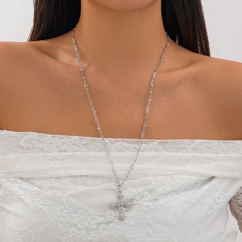 Y2K Fashion Boho Geometric Colored Crystal Chain Necklace for Women Female Vinta