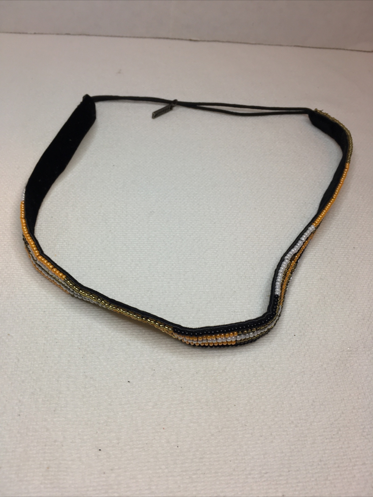 Signed Pink Pewter Unique Black Orange White Beaded Choker Necklace