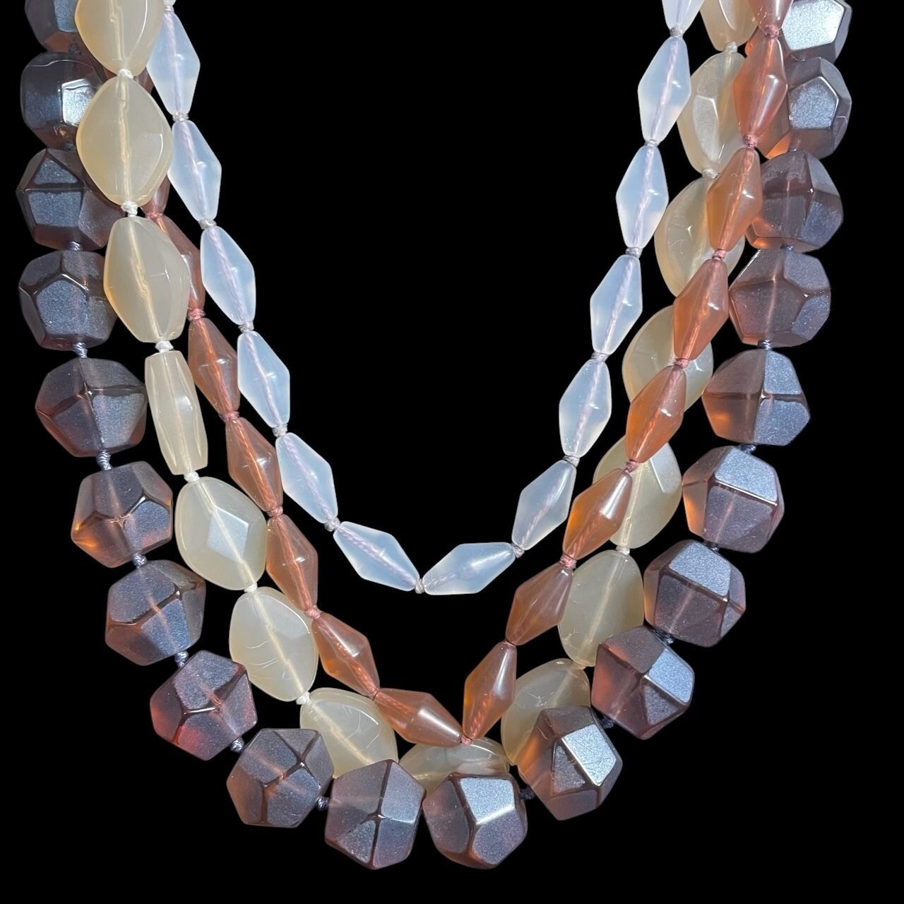 Multi Strand Layered Faceted Beaded Necklace Earthy Elegant Statement Adjustable
