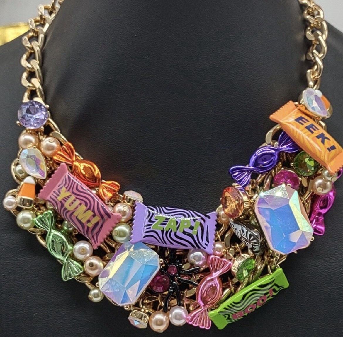 Betsey Johnson Necklace Halloween Candy Statement Chunky Charms Glow In Dark NWT