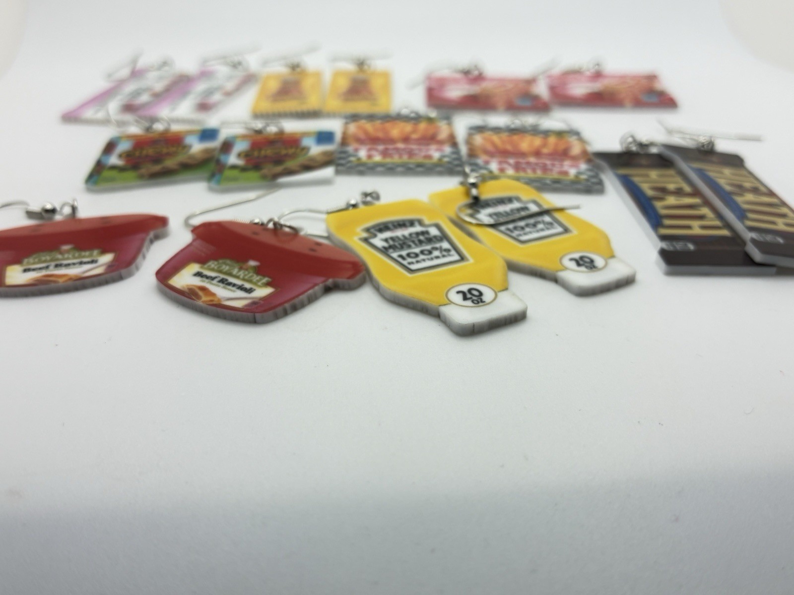 8 Pair Lot Food Presented Pierced Hook Earrings Heath Mustard Fries Chewy