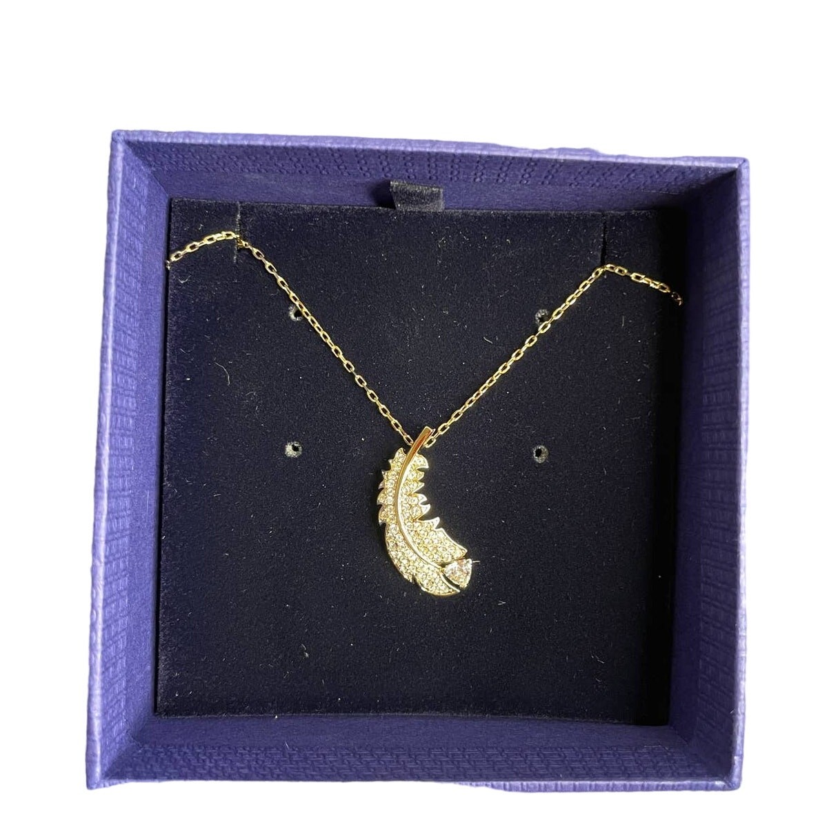 Swarovski Nice Crystal Pave Feather Pendant Necklace White, Gold-tone plated