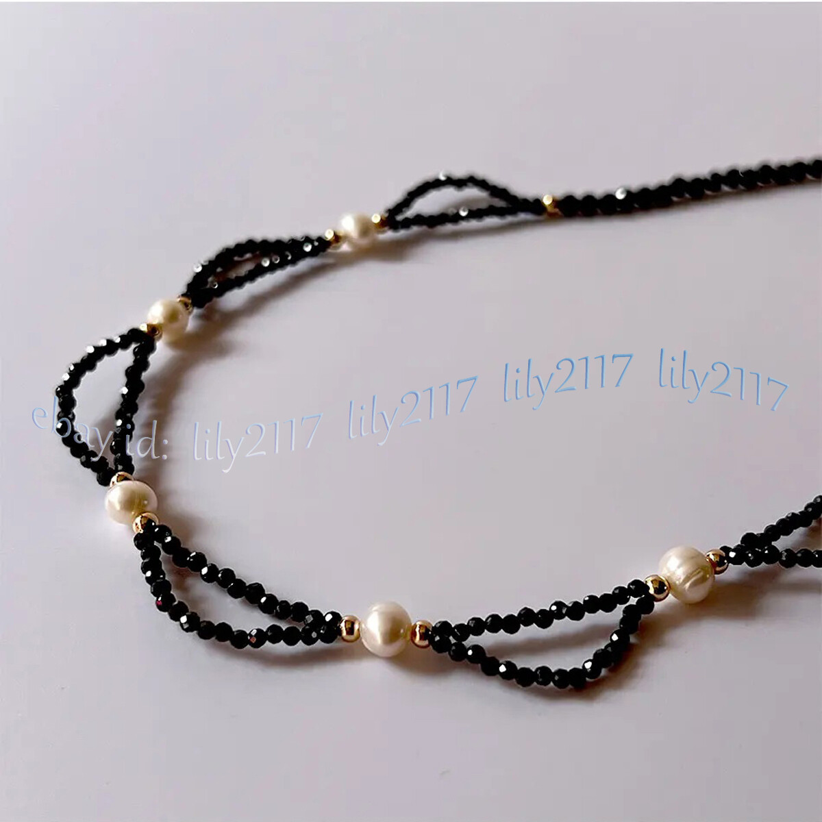 3mm Faceted Black Spinel Gems Beads Natural White Freshwater Pearl Necklace 18”
