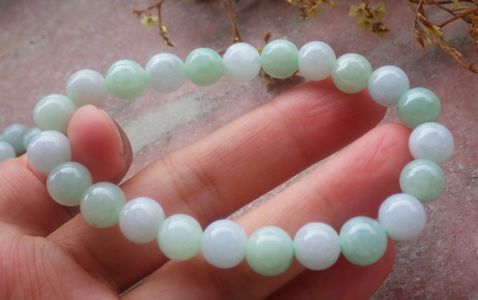 1 Pcs Green 100% A JADE Jadeite Bead Beads Bangle Bracelet 6.5 inches 手镯 737170